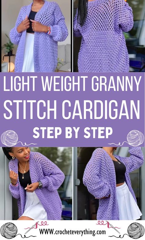 Easy Beginner Crochet Cardigan, Lightweight Crochet Cardigan Pattern, One Piece Crochet Cardigan, Crochet Lightweight Cardigan, Crochet Vest Cardigan, Easy Granny Square Cardigan, Granny Stitch Cardigan Pattern Free, Light Crochet Cardigan, Crochet Granny Stitch Cardigan