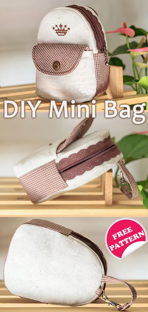 DIY Mini Bag Pattern & Tutorial Free Mini Backpack Pattern, Bag Organizer Diy, Sewing Bags Patterns Free, Small Bags Diy, Mini Bag Diy, Diy Mini Bag, Fabric Bag Design, Mini Bag Pattern, Sewing Patterns Free Bag