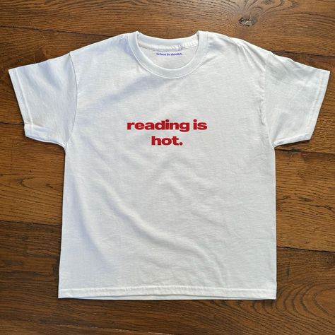 Reading Is Hot White T-Shirt Fast Shipping $25 Lowest I Can Do Custom Deadstock Hit Me With Questions Shirt With Words Aesthetic, Cool Printed Shirts, Fun Baby Tees, Reading Is Hot Shirt, Iconic T-shirts, Tshirt Prints Aesthetic, Vintage T Shirt Aesthetic, Graphic Tees Oversized, Cool Shirts Aesthetic