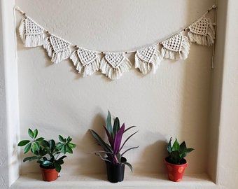 Macrame garland | Etsy Macrame Banner, Macrame Garland, Boho Backdrop, Mantle Garland, Bohemian Wall Tapestry, Fiber Wall Art, Wall Hanging Handmade, African Wall Art, Bohemian Wall Hanging