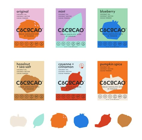 branding packaging chocolate organic color story palette typeface portland oregon local company design agency creative studio Bright Bold Branding, Bold Packaging Design, Ingredient Illustration, Fun Branding Design, Fun Packaging Design, Colorful Packaging Design, Spices Illustration, Ingredients Design, Bright Packaging