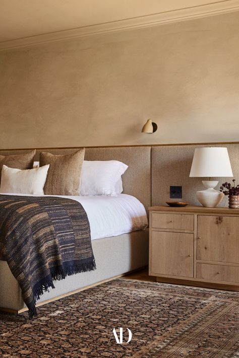 Proper Hotel Bedroom, Limewash Headboard, South Of France Interiors, Limewash Master Suite, Danny Kaplan, Disc Interiors, Studio Rug, Limewash Paint, Bedroom Nightstand