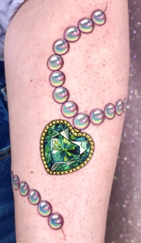 Gemstones Tattoo, Pearls Tattoo, Gemstone Tattoo Ideas, Jewellery Tattoo, Neo Traditional Jewel Tattoo, Gemstone Tattoo, Opal Gem Tattoo, Crystal Tattoo Ideas, Gemstone Tattoo Realistic