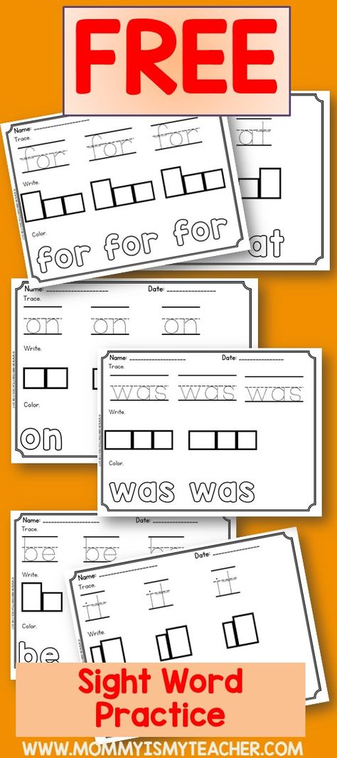 These free preschool printables to learn sight words are awesome! Free Site Word Printables, Sight Word Practice Preschool, Printing Practice Grade 1, Free Kindergarten Sight Words Printables, Sight Word Worksheets Free Preschool, Sight Word Morning Work, Montessori Sight Words Free Printable, Sight Word For, Sight Word Review Kindergarten