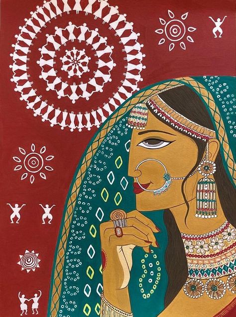 Indian Paintings Traditional, Pithora Painting, Warli Art Painting, Folk Poster, Warli Paintings, Festival Paint, God Painting, Worli Painting, Warli Painting