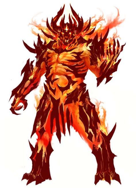 Fire Elemental Demon Concept Art, Kekai Kotaki, Fire Elemental, Fire Demon, Fantasy Demon, Demon Lord, Guild Wars 2, Guild Wars, Monster Concept Art