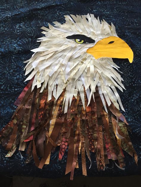 Collage eagle I made with batiks. Montage Art Ideas, Mosaic Eagle, Collage Making Ideas, Patriotic Art Ideas, Native American Art Projects, Textured Paper Art, Paper Mosaic, Mixed Media Art Canvas, Eagle Art