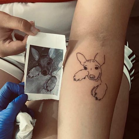 Dog Aesthetic Tattoo, Line Pet Tattoo, Zoey Tattoo, Dog Love Tattoo, Pet Tattoos Dog, Small Pet Tattoos, Nala Tattoo, Pet Line Art, Tattoo Design Ideas For Women