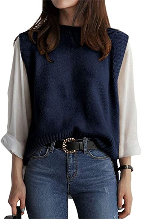 Womens Sweater Vest, Sleeveless Sweaters, Knit Sweater Vest, Shorts Fashion, Sweater Vest Women, Womens Sweater, Sleeveless Pullover, Sleeveless Tunic, Vest Fashion