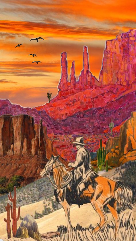 #art #western #cowboy Trippy Cowboy Art, Desert Collage Art, Cowboy Collage, Alyssa Core, Western Esotericism, Western Scenery, Western Clip Art, Gothic Western, Western Ideas