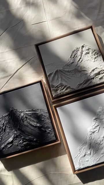 Mountain Modern Artwork, Spackle Art Mountains, Textured Art Mountain, Plaster Mountain Art, Textured Mountain Painting, Diy Spackle Canvas Art, Apartment Painting Ideas, Mountain Craft, Minimalist Canvas Art