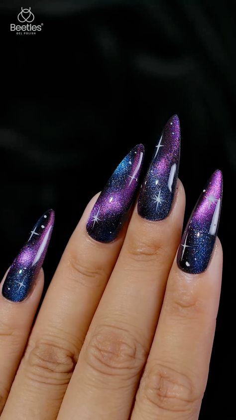 Beetles Gel Nail Polish 36 Colors Cat Eye Gel Polish Set Nail Polish Art Designs, Summer Nails Colors Designs, Shiny Nails Designs, Galaxy Nail Art, Cat Eye Nails Polish, August Nails, Eye Nail Art, Space Nails, Cat Eye Gel Polish