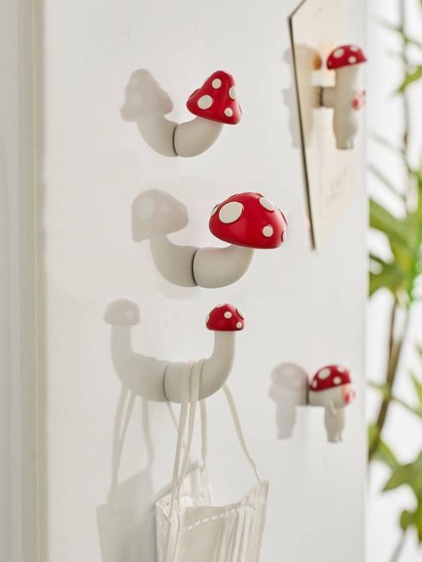 Free Returns ✓ Free Shipping✓. 1pc Polyresin Wall Hook, Modern Mushroom Design Wall Mounted Hook For Home- Wall Stickers at SHEIN. Mushroom Room Decor, Forest Room Decor, Mushroom Bedroom, Refrigerator Decoration, Refrigerator Sticker, Mushroom Decor, Mushroom Design, Square Mirror, Toddler Room