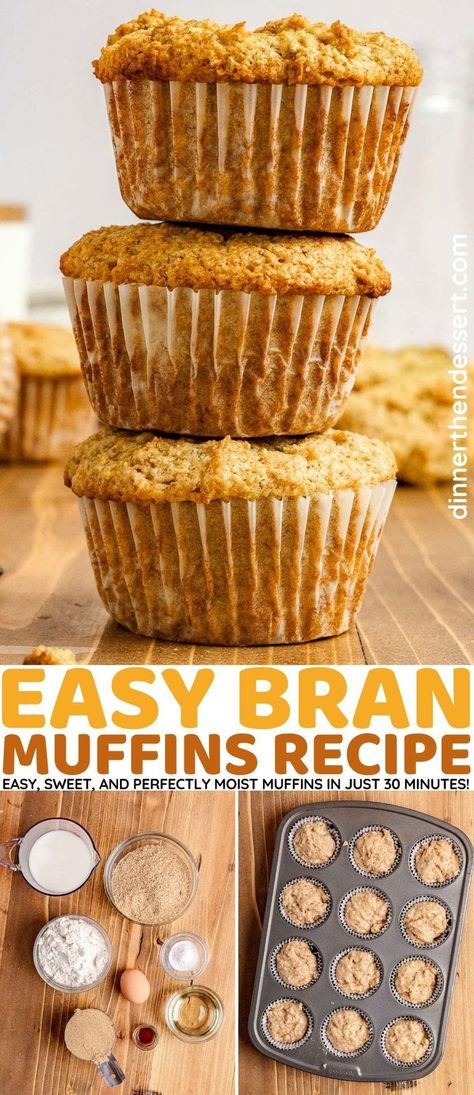 Bran Muffins are an easy on-the-go breakfast! Moist and soft, high fiber muffins made with buttermilk, wheat bran, vanilla, and brown sugar. Muffins Made With Buttermilk, Easy Bran Muffin Recipe, Fiber Muffins, Wheat Bran Muffins, All Bran Muffins, High Fiber Muffins, Fiber Muffin, Bran Muffins Healthy, Honey Muffins