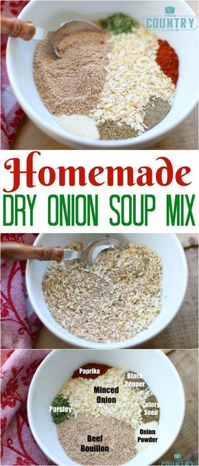 Homemade Dry Onion Soup Mix recipe from The Country Cook. This recipe makes exactly the amount you need to substitute for one packet of Dry Onion Soup Mix! Perfect substitute for recipes! Homemade Dry Onion Soup Mix Recipe, Dried Onion Soup Mix Recipes, Dry Onion Soup Mix Recipe, Onion Soup Mix Recipe, Homemade Dry Mixes, Homemade Spice Mix, Country Cook, The Country Cook, Low Sodium Recipes