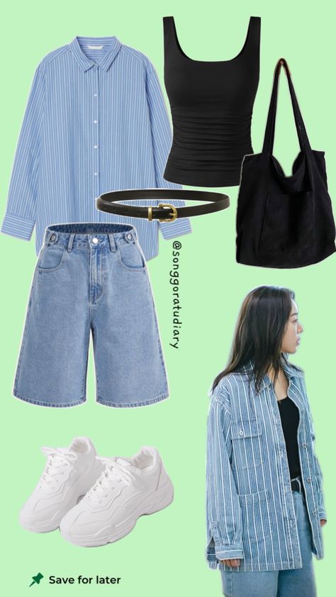 Sam Dal Shin Hye Sun Welcome to Samdalri KDrama Inspired Outfit Dad Core Fashion Black Striped Shirt Outfit, Outfit Bandara, Dad Core, Chunky White Sneakers, Shin Hye Sun, Outfits With Striped Shirts, Boyish Outfits, Black Striped Shirt, Outfit Korean Style