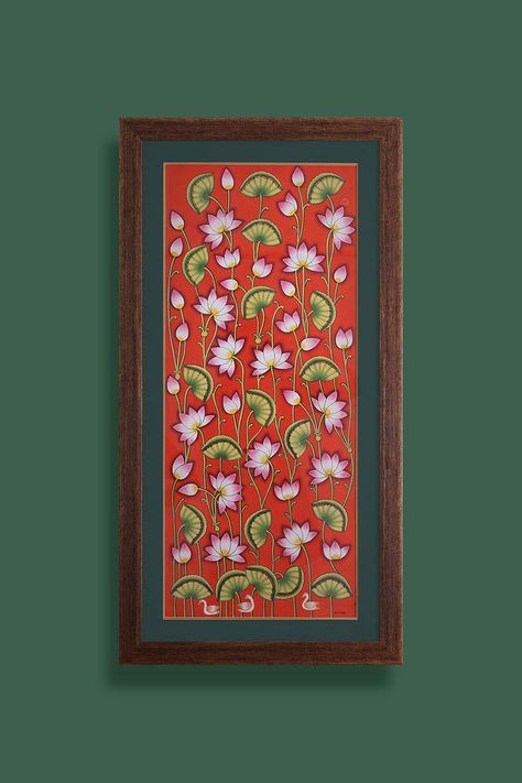 Kamal Talai Painting, Wall Painting Traditional, Pichwai Painting On Canvas, Pichwai Paintings Motifs Printable, Pichavai Art, Pichwai Illustration, Pichwai Wall Art, Pichhvai Art, Kalamkari Painting Traditional