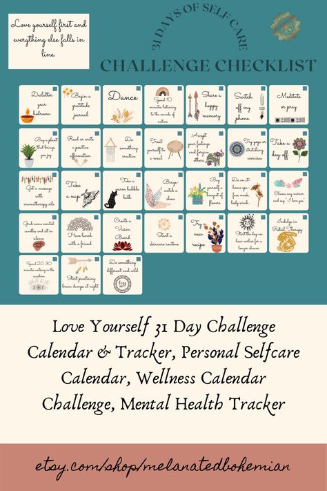 Selfcare Calendar, Wellness Calendar, Calendar Tracker, Health Calendar, Mental Health Tracker, Calendar Challenge, Challenge Calendar, Self Care Challenge, Wellness Challenge