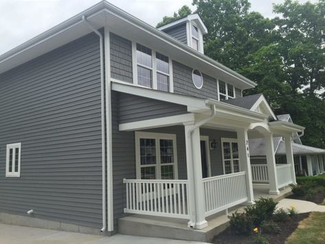 Grey Siding House, Mastic Vinyl Siding, Mastic Siding, Grey Vinyl Siding, Grey Siding, Siding Colors, Siding Paint, Grey Exterior, House Siding