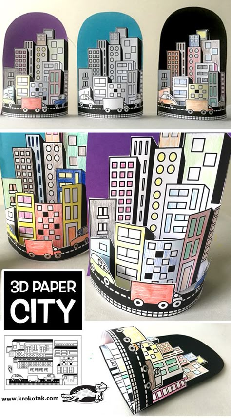 Paper Blog, Paper City, Paper Diy, Elementary Art Projects, Kraf Diy, School Art Projects, Art Lessons Elementary, Middle School Art, Camping Art