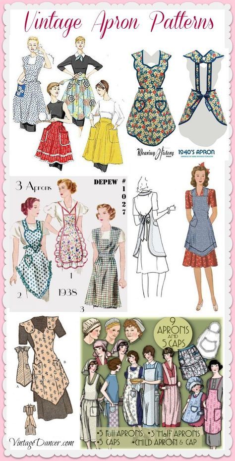 Retro vintage apron patterns sewing patterns DIY at vintagedancer.com Apron Patterns Free, Retro Apron Patterns, Vintage Apron Patterns, Free Apron Pattern, Vintage Apron Pattern, Apron Pattern Free, Vintage Style Aprons, Fashion Apron, Patron Vintage