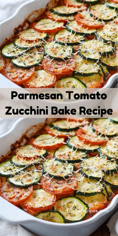 Looking for quick, cheesy dinner recipes? This parmesan tomato zucchini bake recipe is a delicious option for dinner ideas for family or dinner for two. Full of fresh flavors and cheesy goodness!