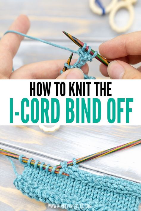 How to knit the icord bind off. A step by step tutorial on this amazing cast off technique that creates a tubular and very elegant edge. This knitting bind off requires quite a lot of yarn and is a bit slower to knit, but it's actually quite easy and suitable for beginners.  #knitting #knit #knittingpattern #tutorial #diy Icord Cast Off, Tubular Cast Off Knitting, Knitting Icord Bind Off, Knit Icord Edge, Knit Cast Off Edge, Casting Off Knitting How To, I Cord Cast On, Icord Knitting Edge, How To Cast Off In Knitting