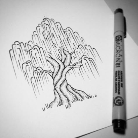 Find me under the willow tree, from the moment I can walk till the day I die Easy Pen Drawing, Landscape Drawing Easy, Tree Drawing Simple, Easy Pencil Drawings, Desenho Tattoo, Nature Drawing, Oil Pastels, Tree Drawing, Landscape Drawings