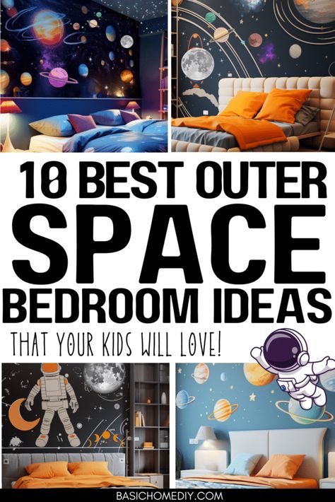 Toddler Space Room, Themed Room Ideas, Space Bedroom Ideas, Boys Space Room, Solar System Room, Space Wall Mural, Boys Space Bedroom, Outer Space Room, Sun Solar System