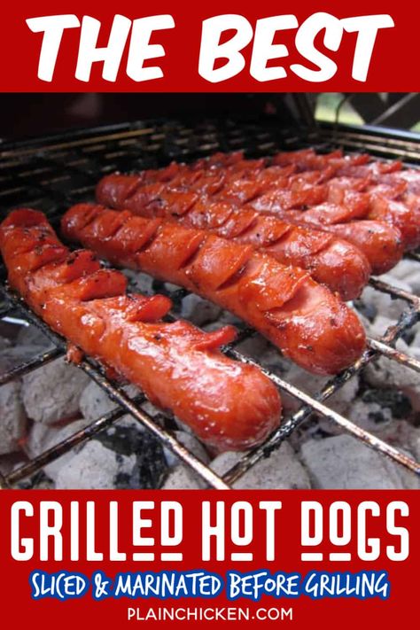 Marinated Hotdogs, Grilled Hotdogs, Grill Hot Dogs, Grilled Hot Dogs, Hot Diggity Dog, Healthy Cheese, Grilling Hot Dogs, Hot Dogs Recipes, Grilled Food