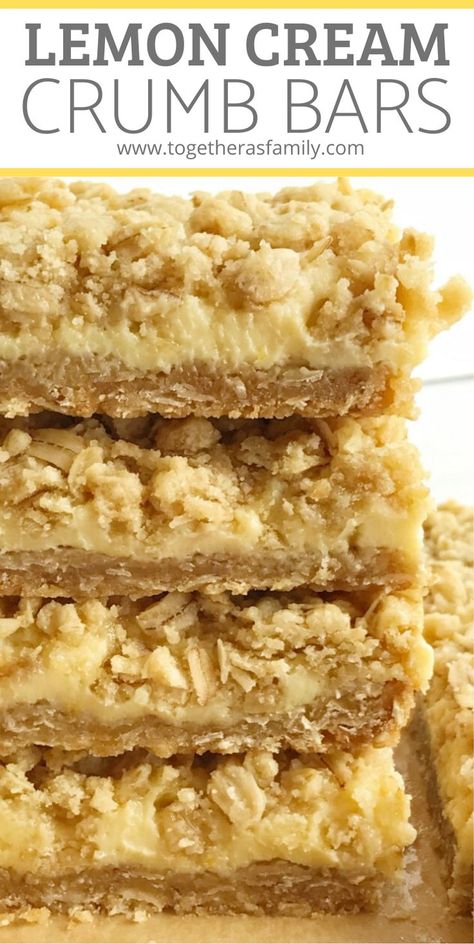 LEMON CRUMB BARS Brown Sugar Crumble Topping, Lemon Crumb Bars, Sweet Oatmeal, Oatmeal Crust, Crumb Bars, Lemon Dessert Recipes, Dessert Bar Recipe, Pudding Desserts, Cookie Bar Recipes