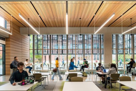 8 Exemplary Libraries Selected as Winners of 2017 AIA/ALA Library Building Awards,University of Oregon Allan Price Science Commons & Research Library Remodel and Expansion / Opsis Architecture. Image © Christian Columbres University Interior Design, Architecture University, Library Lighting, Public Library Design, Library Study Room, Library Building, Library University, Interior Stairs, University Of Oregon