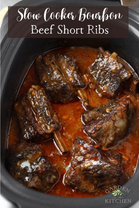 Slow Cooker Bourbon Beef Short Ribs Short Ribs Recipe Crockpot Bbq, Short Ribs Christmas Dinner, Bourbon Short Ribs Recipe, Meat And 3 Meals, Boneless Beef Rib Recipes, Paula Deen Short Ribs Recipe, Slow Cook Short Ribs Crock Pots, Cajun Short Ribs, Roast Beef Crockpot Recipes