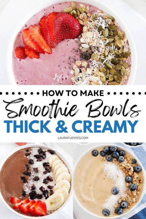 how to make thick and creamy smoothie bowls Smoothie Bowl Ninja Creami Recipes, Ninja Creami Recipes Smoothie Bowl, Ninja Creami Smoothie Bowls, Smoothie Bowls Recipes, Protein Smoothie Bowls, Diy Smoothie Bowl, Protein Smoothie Bowl Recipe, Smoothie King Recipes, Smoothies Bowls