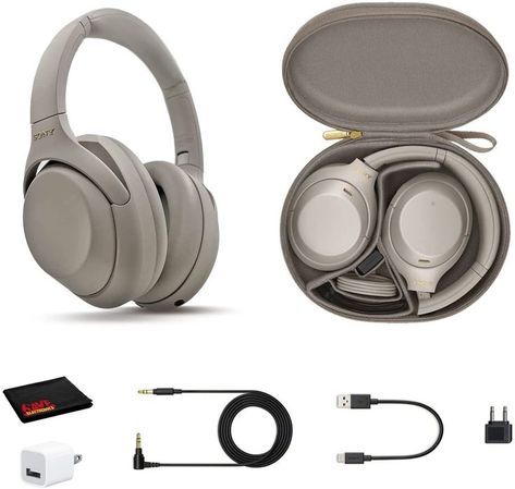 Sony WH-1000XM4 Wireless Noise Canceling Overhead Headphones with Mic for Phone-Call, Voice Control, Silver, with USB Wall Adapter and Microfiber Cleaning Cloth - Bundle Overhead Headphones, Wh 1000xm4, Cute Headphones, Sony Headphones, Usb Wall Charger, Best Headphones, Headphone With Mic, Baymax, Microfiber Cleaning Cloths