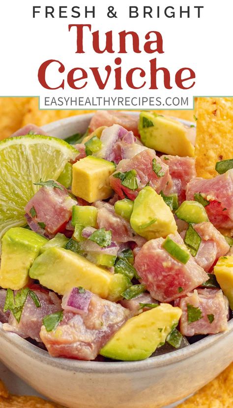 Tuna Ceviche Recipe, Fresh Tuna Recipes, Ahi Tuna Recipe, Tuna Ceviche, Ahi Tuna Steak, Ceviche Recipe, Fresh Tuna, Seafood Recipes Healthy, Cucumber Avocado