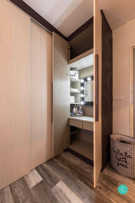 Mind Blown: 7 Genius, Secret Ways to Hide Everything at Home Table Inside Cabinet, Hidden Vanity In Wardrobe, Concealed Dressing Table In Wardrobe, Built In Dressing Table Wardrobe, Hidden Dressing Table Ideas, Vanity Inside Wardrobe, Hidden Vanity In Closet, Hidden Dresser In Wardrobe, Hidden Vanity Ideas