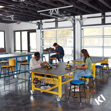 Highly functional and durable, Stout industrial tables are designed to meet the high-impact needs of STEAM-oriented classrooms and makerspaces. #industrialtables #industrialtable #tablesolution #tablesolutions #stouttables #stouttable #steamlearning #stemlearning #steamclassroom #educationfurniture #educationsolutions #makerspace #makerspaces Innovative Classroom Ideas, Stem School Design, Stem Makerspace Playroom, Maker Space Design, Steam Lab Design, Steam Classroom Design, School Maker Space Design, Classroom Ideas High School, Maker Space Architecture