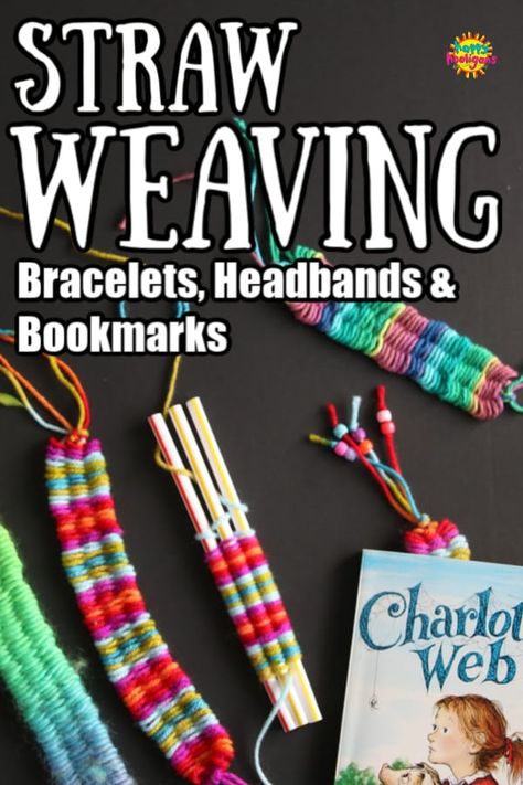 Straw Weaving is easy and fun activity for tweens and teens. They can make headbands, bracelets, necklaces and bookmarks using just 3 drinking straws and some scrap yarn. #HappyHooligans #Yarn #Crafts #Easy #Craft #Tweens #Teens #CraftCamp #CampCraft #Weaving #Homemade #ClassicCraft #FineMotor #FibreCraft Yarn Crafts Easy, Daisy Activities, Drinking Straw Crafts, Weaving Bracelets, Make Headbands, Yarn Crafts For Kids, Teen Crafts, Straw Crafts, Tender Heart