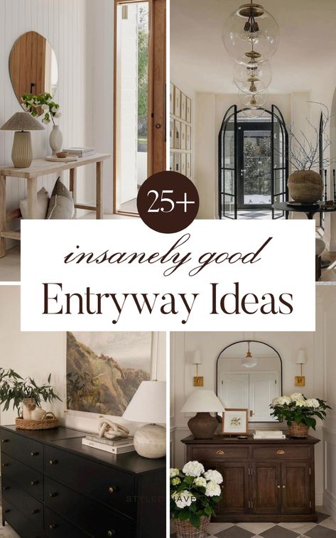 Searching for pretty, stylish entryway ideas for your home? Whether your home entryway is small or really wide, you can implement these super stylish entryway decor ideas in ANY space! From entryway console tables to benches and beyond - these simple home decor tips will totally transform your space! (SAVE these entrance ideas to your interior design or home décor board for later!) Using A Dresser In The Entryway, Entryway Foyer Decor, Entry With Bench And Mirror, Small Foyer Design Ideas, Hallway Entry Ideas, Entrance Console Design, Small Foyer Design, Feng Shui Entryway, Modern Entryway Ideas