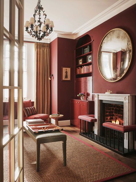 Red paint ideas - red colour rooms | House & Garden Palmer House, Edwardian House, Timeless Interiors, Bedroom Fireplace, London House, Red Rooms, Red Walls, Red Interiors, House Garden