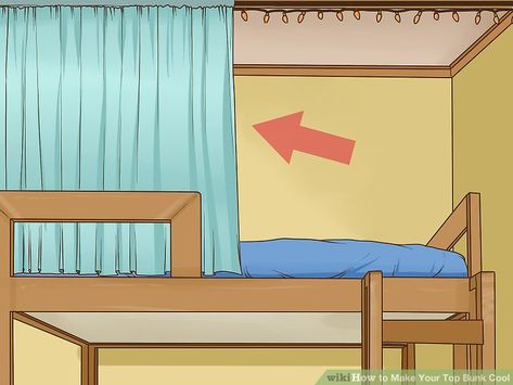 4 Ways to Make Your Top Bunk Cool - wikiHow Top Bunk Canopy Ideas, Top Bunk Fort Ideas, Top Bunk Curtain Diy, Diy Top Bunk Tent, Upper Bunk Bed Storage Ideas, Top Bunk Bed Curtains Diy, Top Bunk Privacy Ideas, Diy Bunk Bed Tent, Diy Top Bunk Bed Canopy