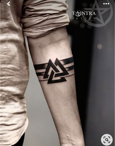 Arm Tattoo Chinese, Triangle Band Tattoo, Valknut Tattoo, Bracelet Tattoo For Man, Stripe Tattoo, Tattoo Chinese, Meaningful Tattoos For Men, Wrist Band Tattoo, Band Tattoos For Men