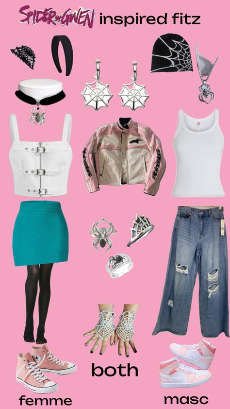 gwen stacy aka spider gwen inspired outfit #outfitideas #outfit #acrossthespiderverse #gwenstacy #spidergwen #couplesoutfit #matchingoutfits #cute #pink #blue #styleinspo Couples Outfit, Gwen Stacy, Spider Gwen, Alternative Outfits, Aesthetic Outfits, Bad Girl, Matching Outfits, Cute Pink, Formal Wear