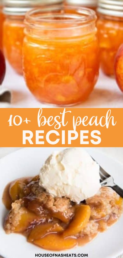 If you crave juicy, fresh peaches and you can't eat them fast enough, then these recipes will be perfect for you! Everything from peach ice cream to fresh pie. This list of the best peach recipes are all tried and true and always delicious. | best peach recipes desserts | top peach recipes | homemade peach recipes | what to make with peaches | what can I make with peaches | what can you make with peaches Recipes With White Peaches, Can Peaches Recipes Simple, What To Do With Ripe Peaches, What To Do With Leftover Peaches, Leftover Peach Recipes, What Can I Make With Fresh Peaches, Recipe For Canning Peaches, Unripe Peaches Recipes, What To Make With Fresh Peaches