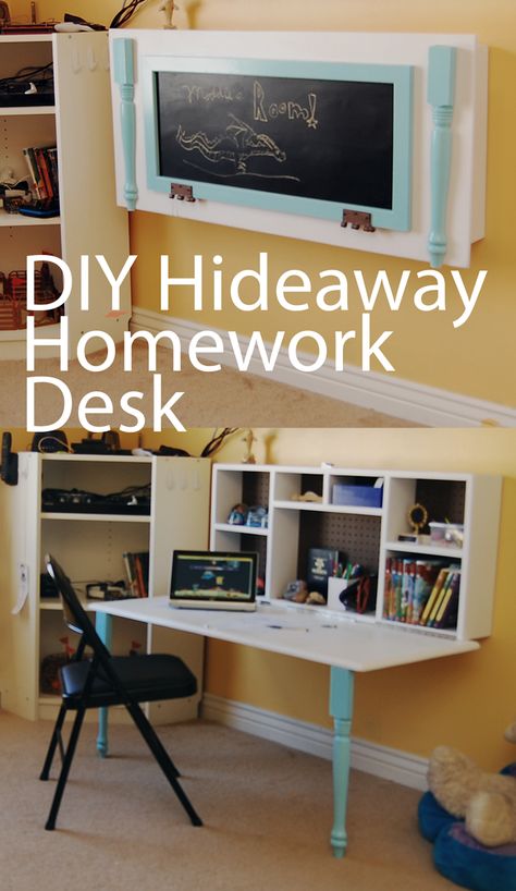 DIY Hideaway Homework wall desk Homework Desk, Kids Homework, Kids' Desk, Desk Areas, Organized Mom, Wall Desk, Diy Desk, A Desk, Kids' Room