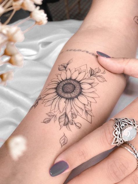 Boho Sunflower Tattoo, Fine Line Sunflower Tattoo Forearm, Mirco Tattoos, Mexican Tattoo Ideas For Women, Dream Catcher Arm Tattoo, Woman Tattoo Ideas Arm, Sunflowers Tattoo Ideas, Sunflower Arm Tattoo Half Sleeves, Sunflower Dreamcatcher Tattoo