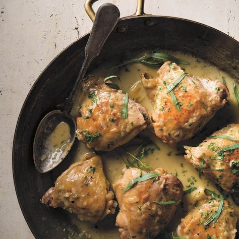 French Chicken Tarragon Chicken Tarragon, Tarragon Recipes, French Chicken, French Food Recipes, Tarragon Chicken, Chicken Recipe Air Fryer, Braised Chicken Thighs, Recipe Air Fryer, Poultry Dishes