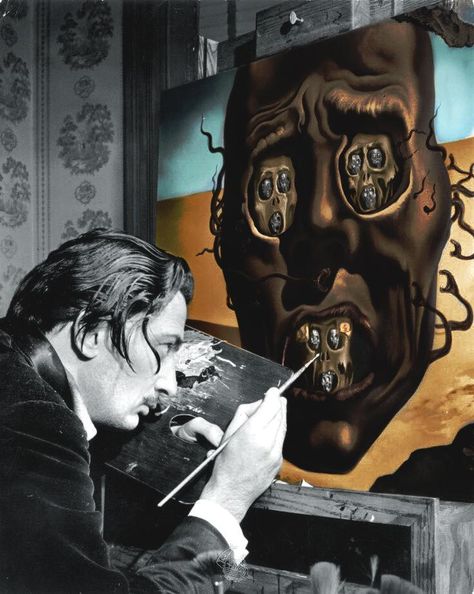 Colorized image of Salvador Dali painting "The Face of War" in 1940! FuturistSpeaker.com #dali #faceofway #brilliantartistry Salvador Dali Paintings, Dali Museum, Famous Artists Paintings, Salvador Dali Art, Dali Paintings, Dali Art, Istoria Artei, Art Time, Pierre Auguste Renoir