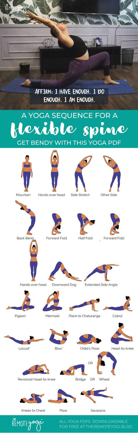 Print out this yoga flow and do it at home to promote a healthy spine and increase mobility. This one is challenging and sure to get the body fired up! #YogaforFlexibility #SpineHealthPhotos #bendyspine #yogasequence Flexible Spine, 30 Minute Yoga, Increase Mobility, Yoga Teaching, Spiritual Rituals, Healthy Spine, Wheel Pose, Beginner Yoga, Yoga Sequence